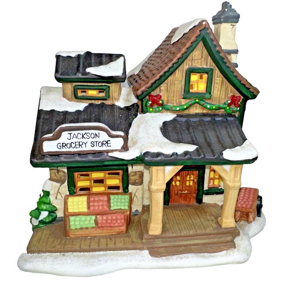 Vintage Jackson Grocery Store Christmas Village - Light tested and works